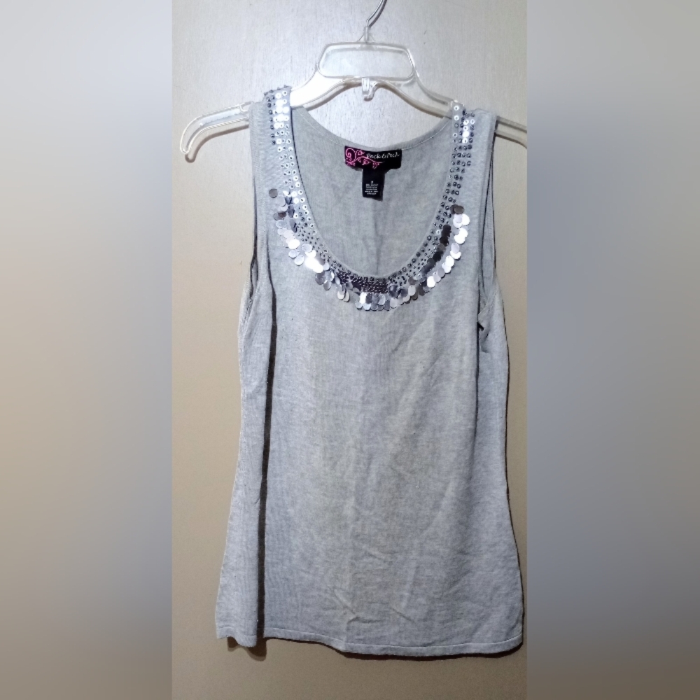Peck & Peck Silver Embellished Tank Top